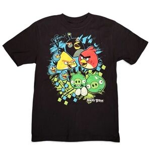 ANGRY BIRDS~Boys Black Short Sleeved T-Shirt~Size Large 10/12~GUC~SKU151